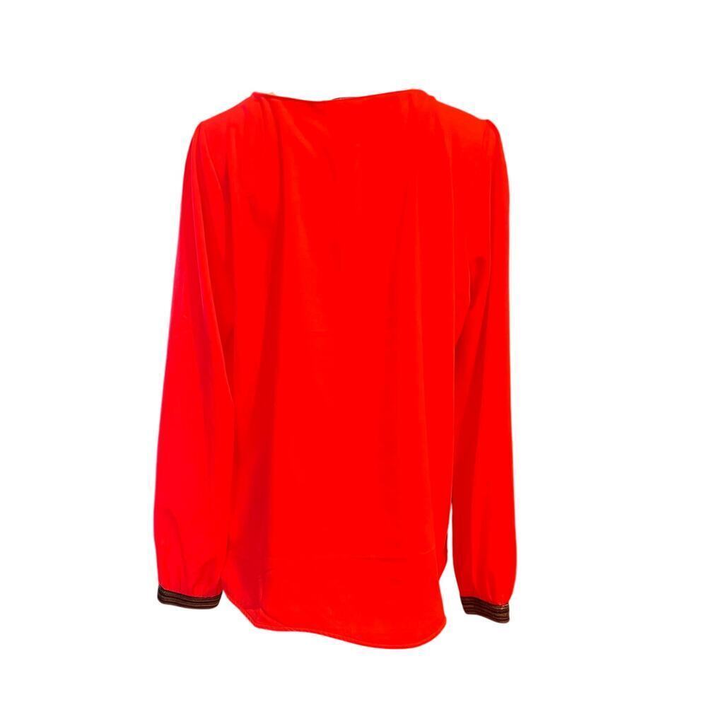 Stella and Dot Soiree Top Blouse Light Gold Metallic Cuff Coral Orange Sz L - Picture 2 of 7